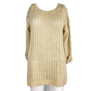 Aqua Sweater Womens Sz S Cream Beige Open Cable Knit 3/4 Sleeve‎